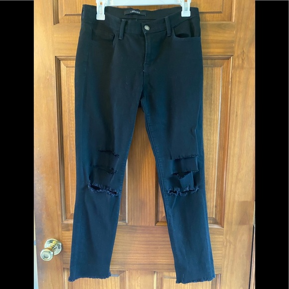 J Brand Women’s Distressed Black Skinny Jeans Raw Hems Stretch Denim - Picture 2 of 10